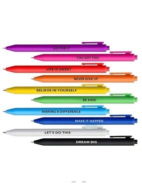 Inspirational Quote Pens 10 Pack Teacher Planner Office Black Ink NWT